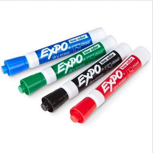 Markers, EXPO, Dry Erase Low Odour, Chisel Tip Asstd (4)